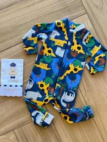 Macacão Infantil Masculino Manga Longa Estampado com Zíper Azul