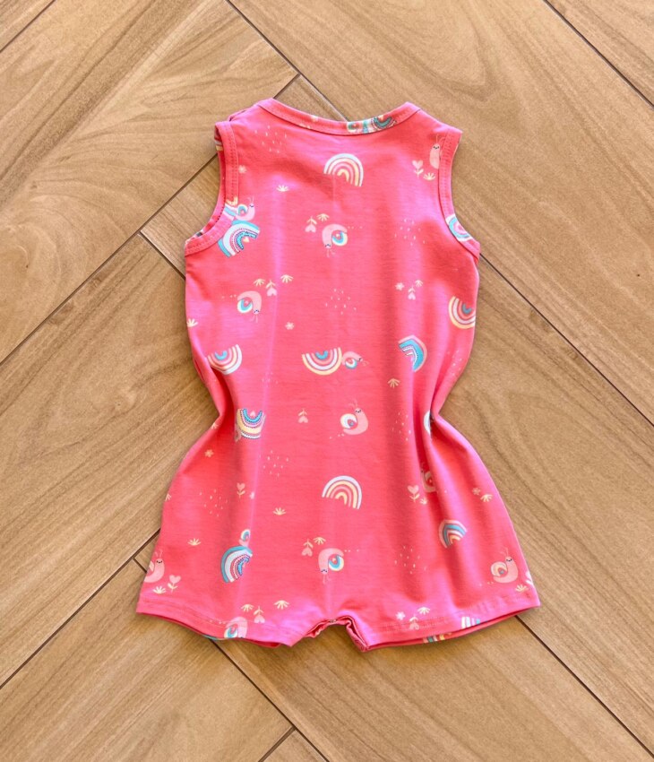 Macaquinho Infantil Feminino Estampado Arco Íris Rosa Fernanda Ramos Kids