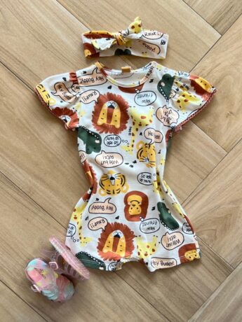 Macaquinho Infantil Feminino Estamapado Safari Off White Fernanda Ramos Kid