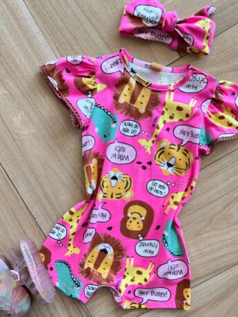 fernandaramoskids com br Macaquinho Infantil Feminino Estamapado Safari Rosa 1
