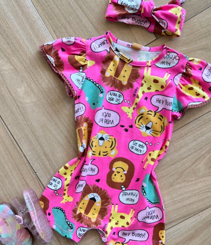 fernandaramoskids com br Macaquinho Infantil Feminino Estamapado Safari Rosa 1
