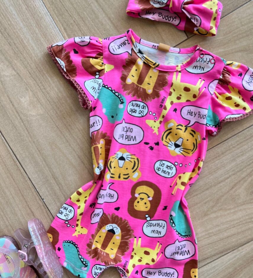 fernandaramoskids com br Macaquinho Infantil Feminino Estamapado Safari Rosa 1