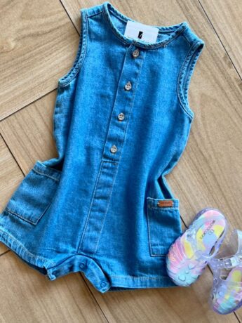 fernandaramoskids com br Macaquinho Infantil Feminino Jeans com Botões 1