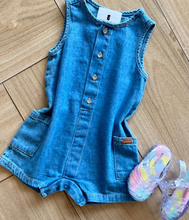 fernandaramoskids com br Macaquinho Infantil Feminino Jeans com Botões 1