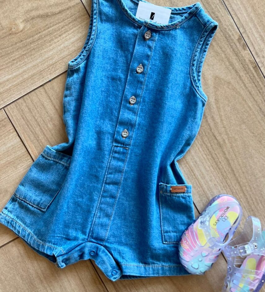 fernandaramoskids com br Macaquinho Infantil Feminino Jeans com Botões 1