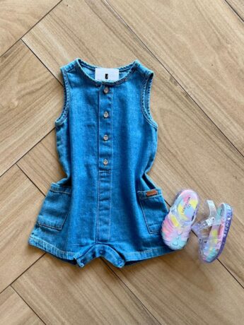 Macaquinho Infantil Feminino Jeans com Botões Fernanda Ramos Kids