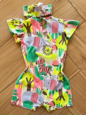 Macaquinho Infantil Feminino Meia Malha com Faixa Estampado Fernanda Ramos Kids