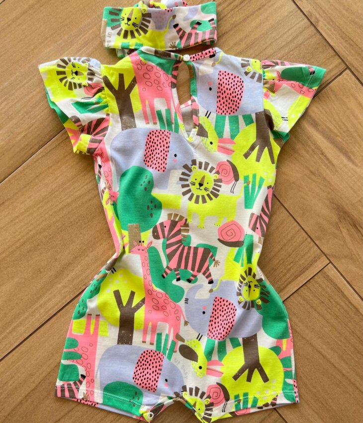 Macaquinho Infantil Feminino Meia Malha com Faixa Estampado Fernanda Ramos Kids