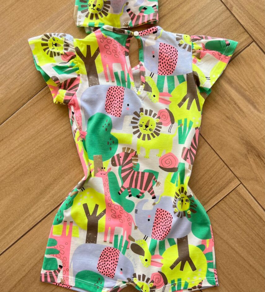 Macaquinho Infantil Feminino Meia Malha com Faixa Estampado Fernanda Ramos Kids