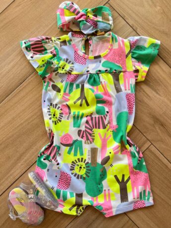 Macaquinho Infantil Feminino Meia Malha com Faixa Estampado Fernanda Ramos Kids