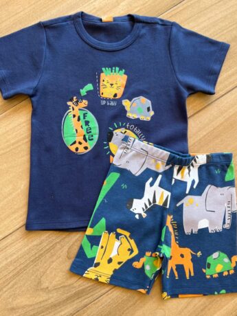 Pijama Infantil Masculino Camiseta e Bermuda Estampada Bichinho Fernanda Ramos Kids