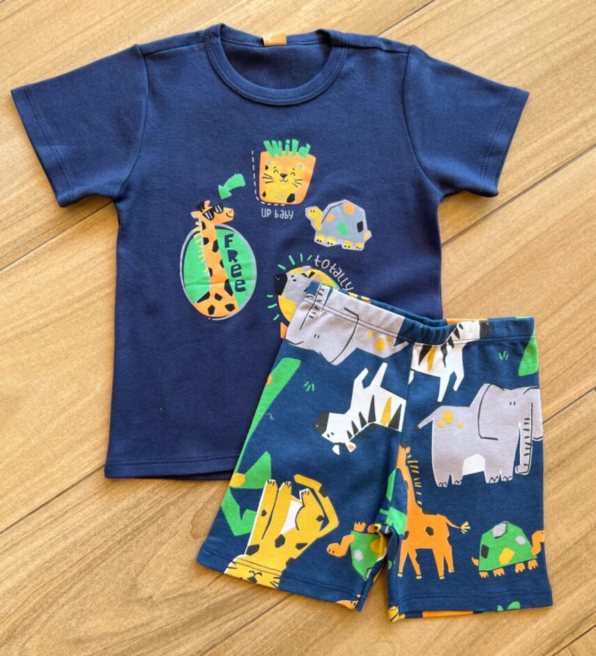 Pijama Infantil Masculino Camiseta e Bermuda Estampada Bichinho Fernanda Ramos Kids