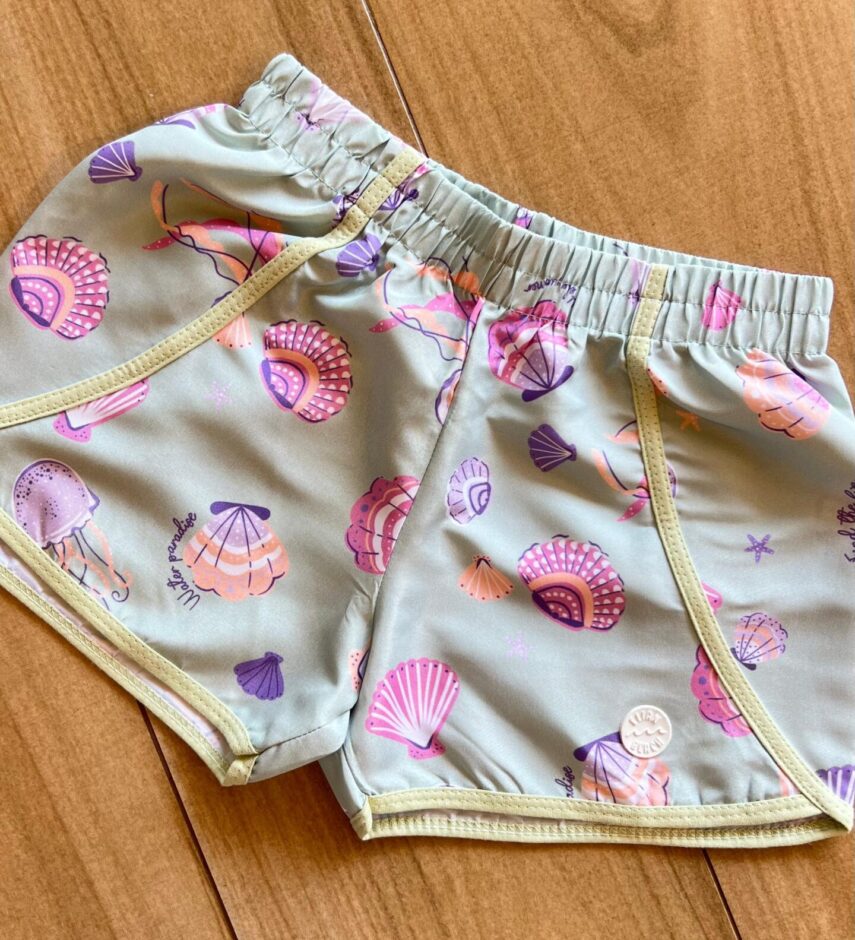 fernandaramoskids com br Short Infantil Feminino Estampado Concha Verde1