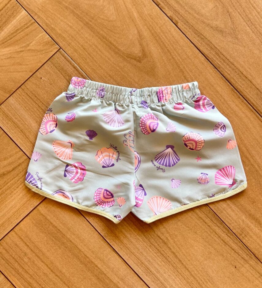 fernandaramoskids com br Short Infantil Feminino Estampado Concha Verde2