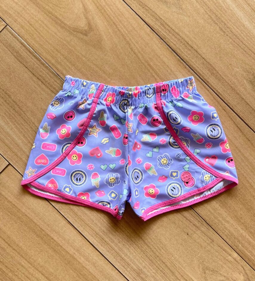 Short Infantil Feminino Estampado Emojis Lilás Fernanda Ramos Kids