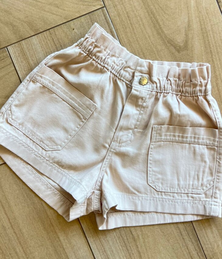 fernandaramoskids com br Short Infantil Feminino Jeans Bolso frontal Bege1
