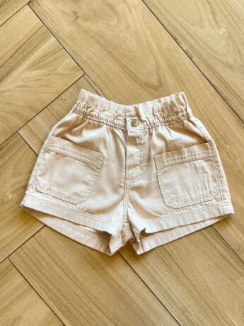 Short Infantil Feminino Jeans Bolso frontal Bege Fernanda Ramos Kids