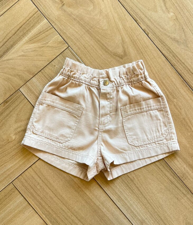 Short Infantil Feminino Jeans Bolso frontal Bege Fernanda Ramos Kids