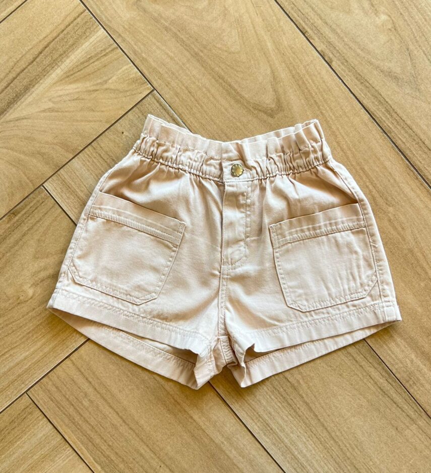 Short Infantil Feminino Jeans Bolso frontal Bege Fernanda Ramos Kids