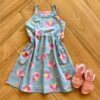 Vestido Infantil Feminino Alçinha com Estampa Pavão Verde Fernanda Ramos Kids