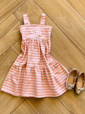 Vestido Infantil Feminino Alçinha Rose com Detalhes Prateado Fernanda Ramos Kids