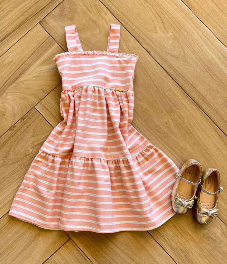 Vestido Infantil Feminino Alçinha Rose com Detalhes Prateado Fernanda Ramos Kids