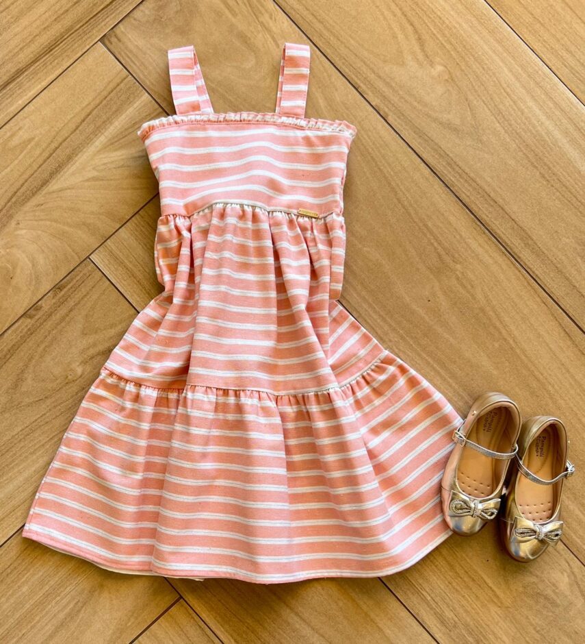 Vestido Infantil Feminino Alçinha Rose com Detalhes Prateado Fernanda Ramos Kids