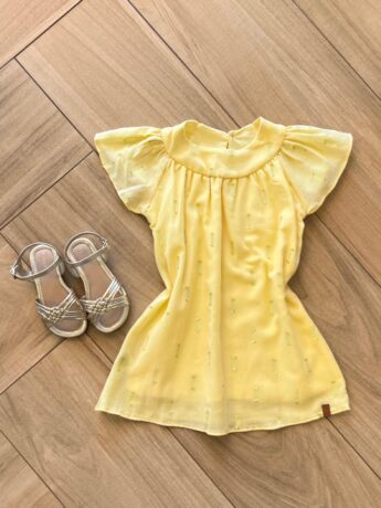 Vestido Infantil Feminino Amarelo com Detalhe em Brilho Fernanda Ramos Kids