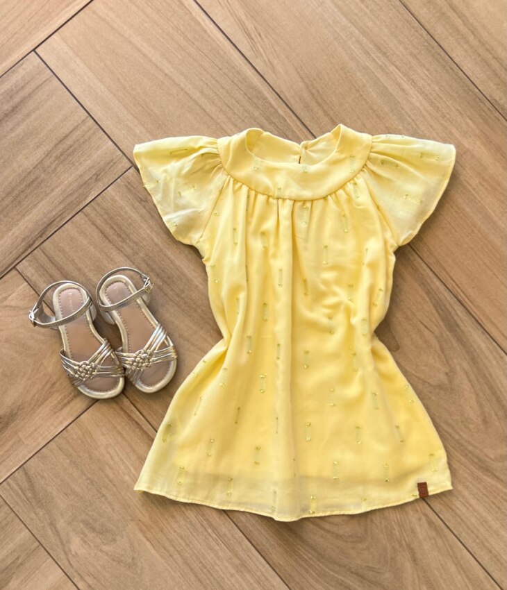 Vestido Infantil Feminino Amarelo com Detalhe em Brilho Fernanda Ramos Kids
