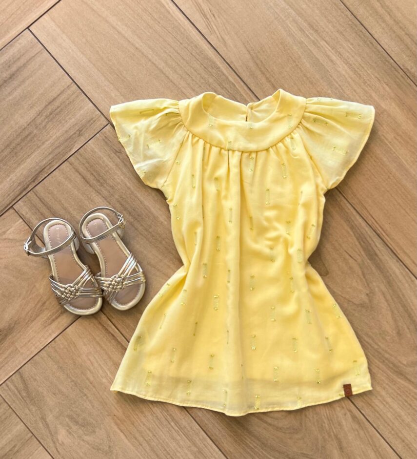 Vestido Infantil Feminino Amarelo com Detalhe em Brilho Fernanda Ramos Kids
