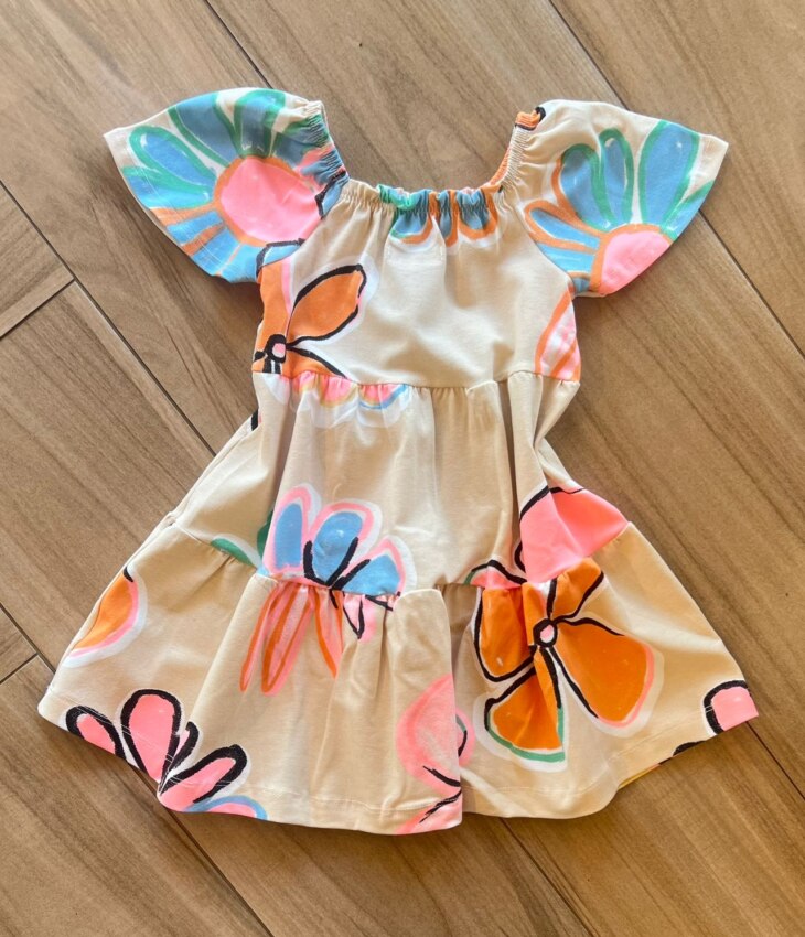 fernandaramoskids com br Vestido Infantil Feminino Bege Estampa Flor 2