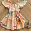 Vestido Infantil Feminino Bege Estampa Flor Fernanda Ramos Kids