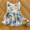 Vestido Infantil Feminino Branco Estampa Flor Azul Fernanda Ramos Kids