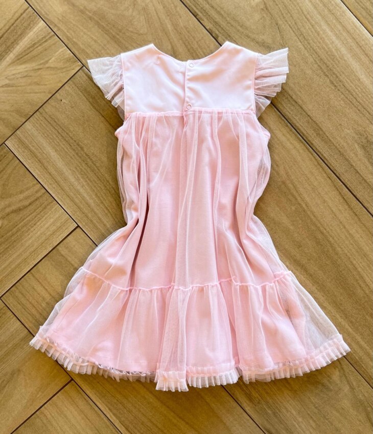Vestido Infantil Feminino Cetim com Detalhe em Tule com Aplicação 1 Fernanda Ramos Kids