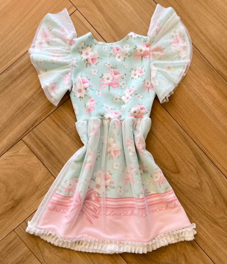 Vestido Infantil Feminino com Aplicação na Manga Estampa Floral 1 Fernanda Ramos Kids