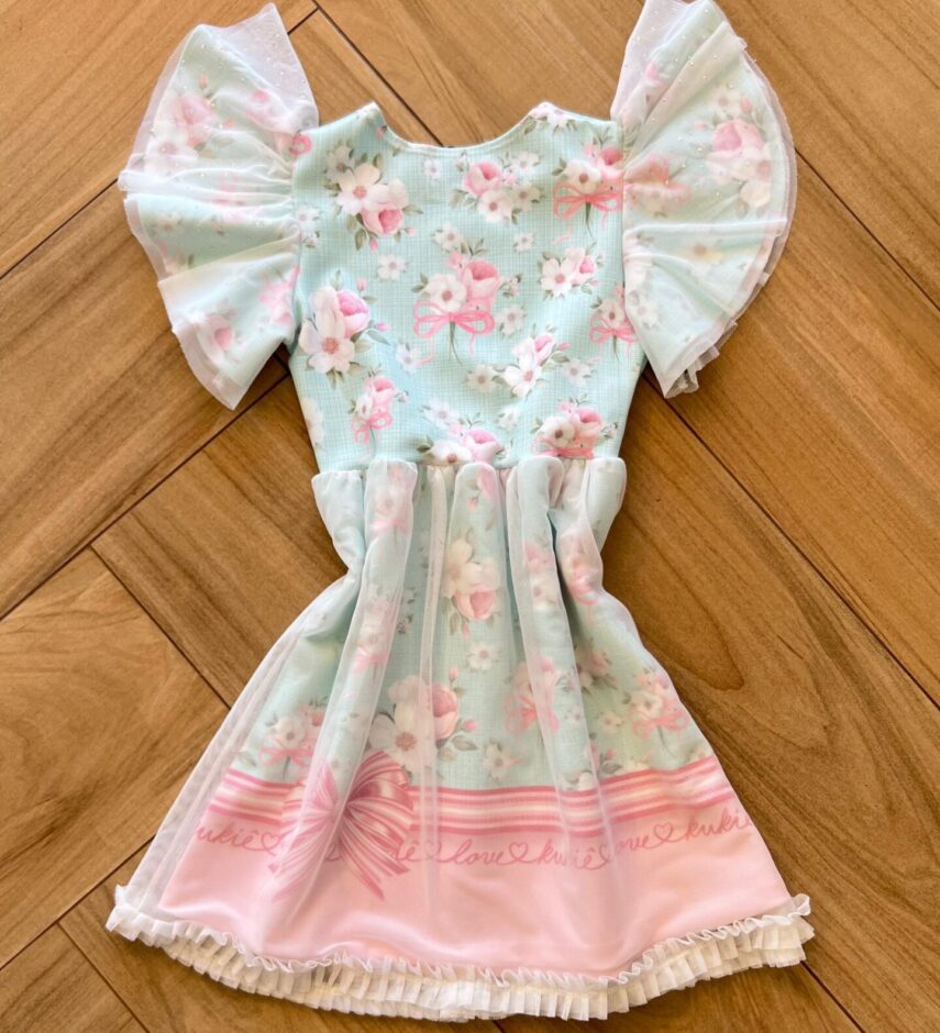 Vestido Infantil Feminino com Aplicação na Manga Estampa Floral 1 Fernanda Ramos Kids