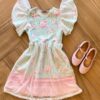 Vestido Infantil Feminino com Aplicação na Manga Estampa Floral Fernanda Ramos Kids
