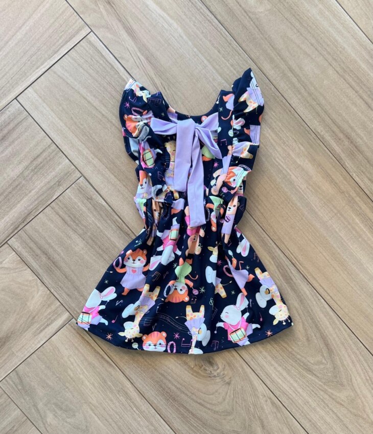 Vestido Infantil Feminino com Babado Mundo Animal 1 Fernanda ramos kids