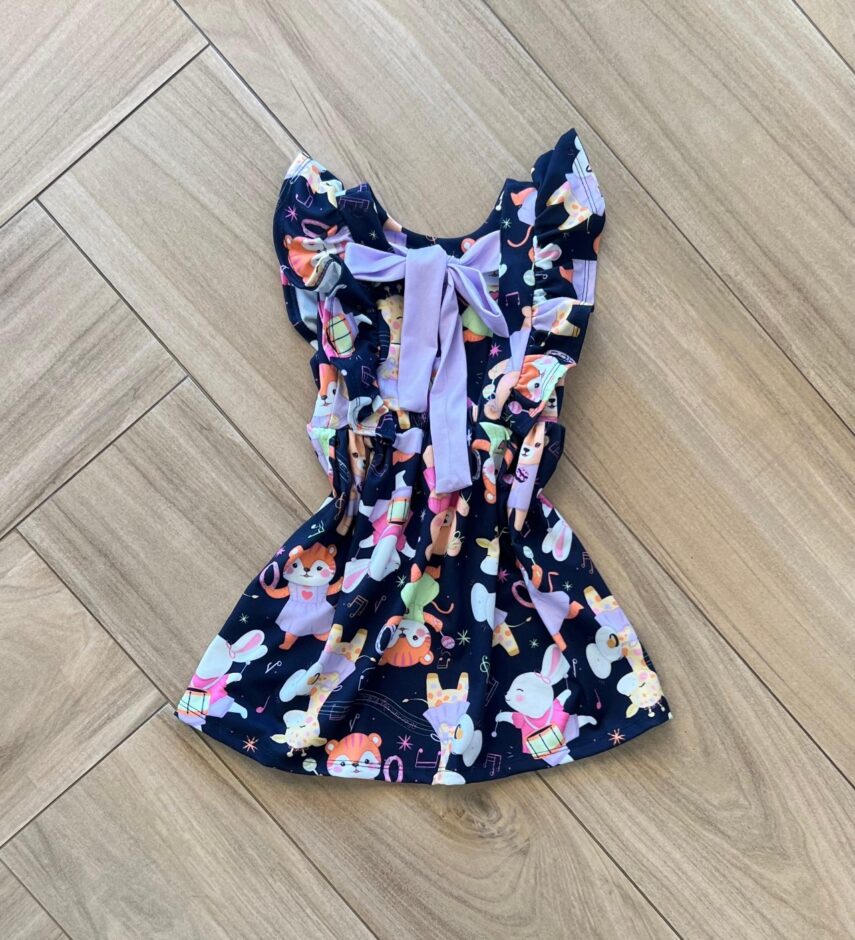 Vestido Infantil Feminino com Babado Mundo Animal 1 Fernanda ramos kids