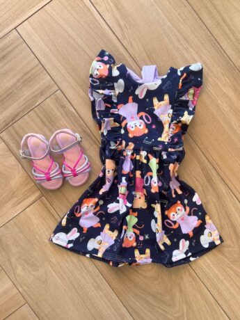 Vestido Infantil Feminino com Babado Mundo Animal Fernanda ramos kids