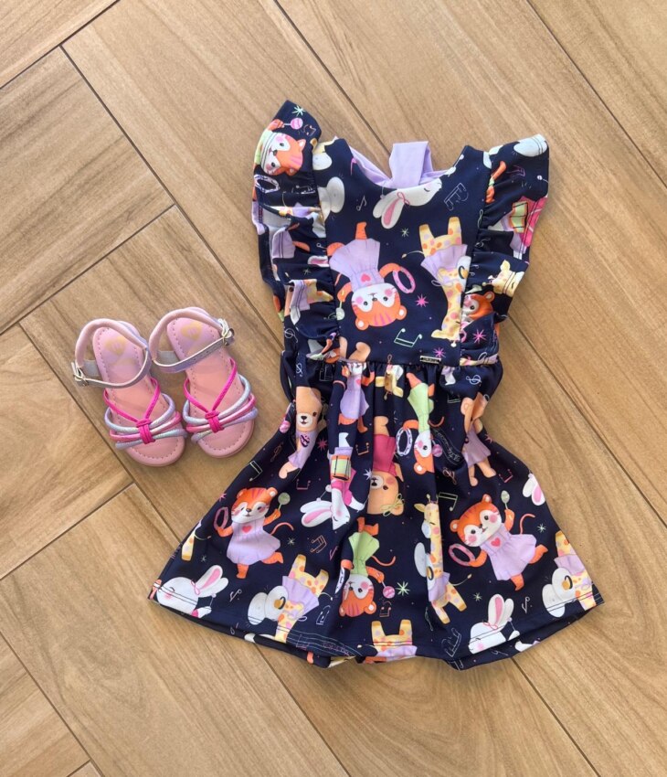 Vestido Infantil Feminino com Babado Mundo Animal Fernanda ramos kids