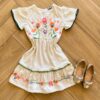 Vestido Infantil Feminino com Bordado na Mnaga Alecrim Fernanda ramos kids