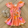 Vestido Infantil Feminino com Coral Com Flores Coloridas Fernanda ramos kids