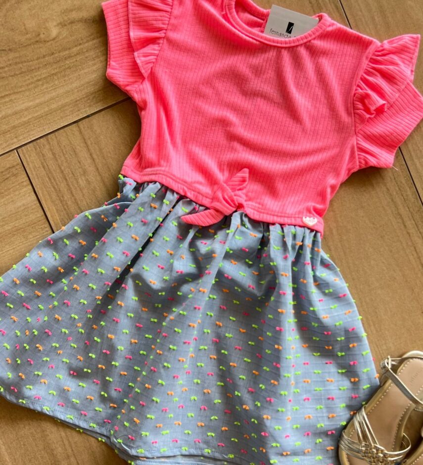 fernandaramoskids com br Vestido Infantil Feminino com Detalhe Canelado 1