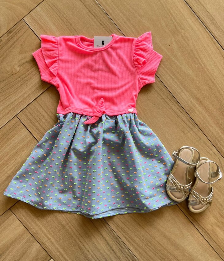 Vestido Infantil Feminino com Detalhe Canelado Fernanda Ramos Kids