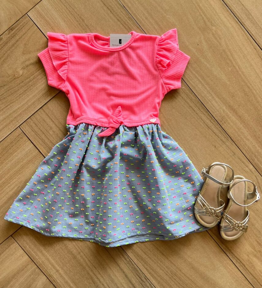 Vestido Infantil Feminino com Detalhe Canelado Fernanda Ramos Kids