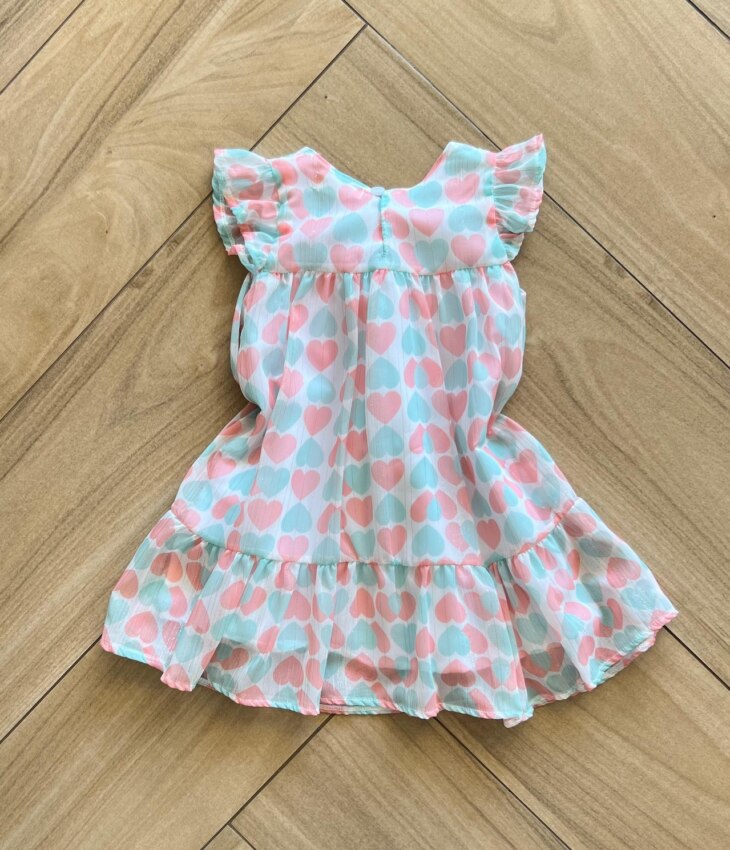 Vestido Infantil Feminino Coração Verde e Rosa 1 Fernanda Ramos Kids