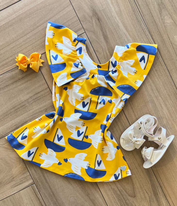 Vestido Infantil Feminino Cotton Pássaro Fernanda ramos kids