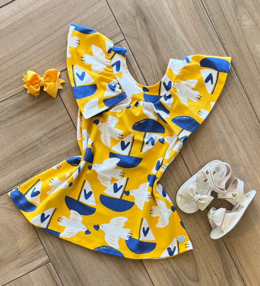 Vestido Infantil Feminino Cotton Pássaro Fernanda ramos kids