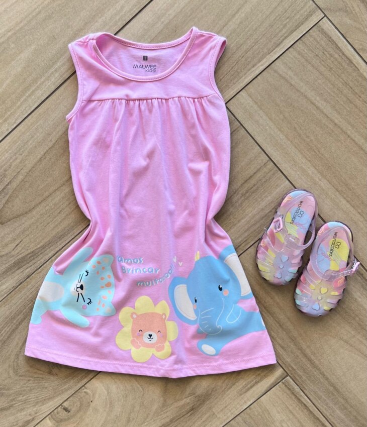 Vestido Infantil Feminino Curto Amplo Estampado Fernanda ramos kids